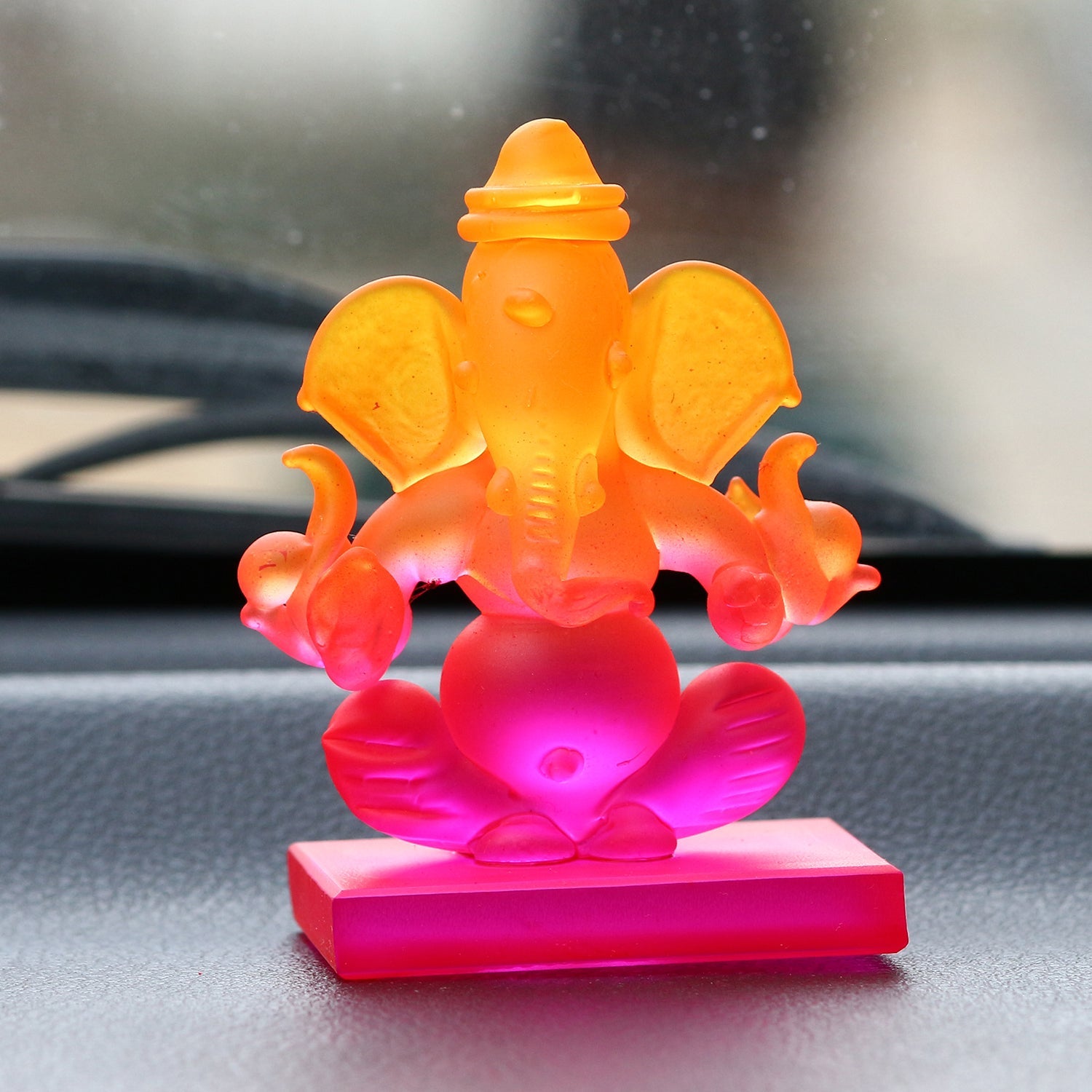 Pink and Orange Double Sided Crystal Car Ganesha Showpiece Kafalo