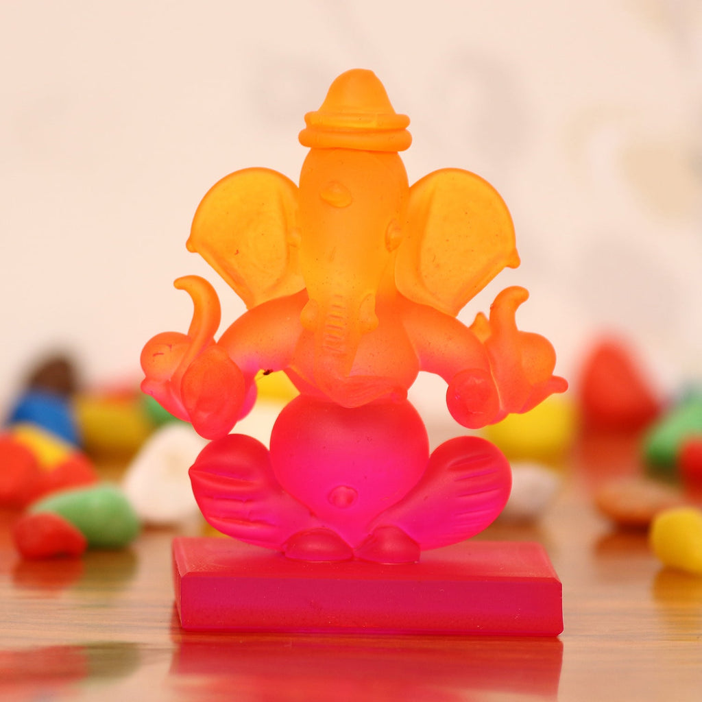Pink and Orange Double Sided Crystal Car Ganesha Showpiece Kafalo