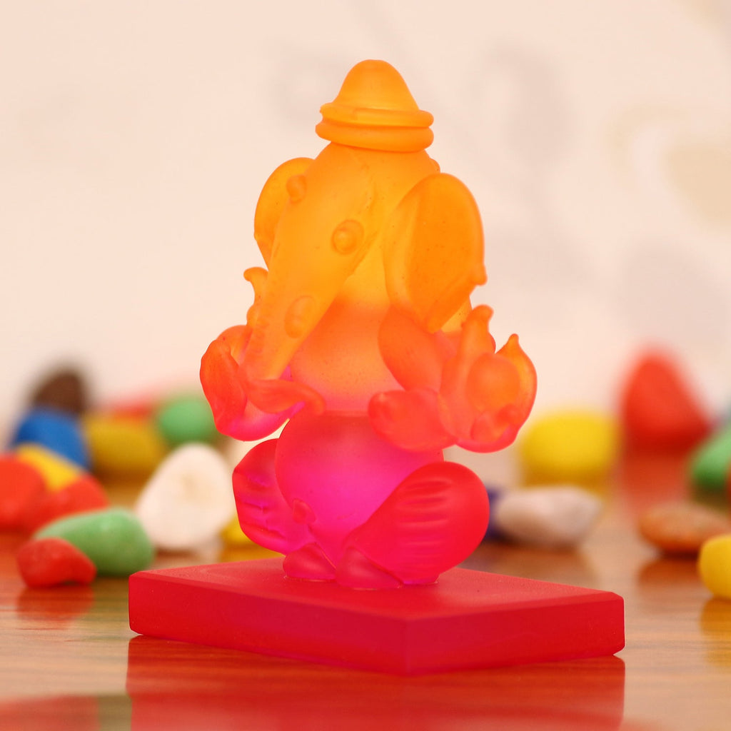 Pink and Orange Double Sided Crystal Car Ganesha Showpiece Kafalo