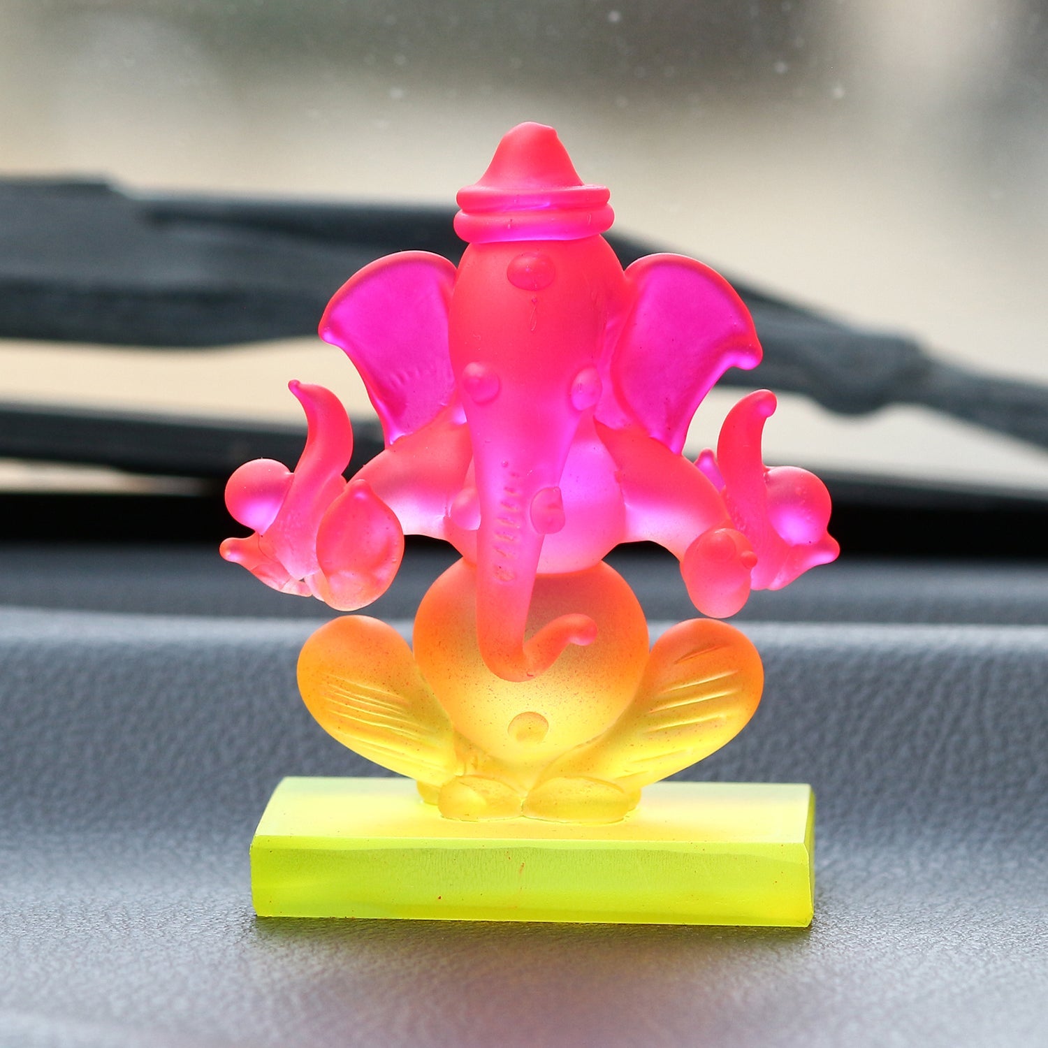 Pink and Orange Double Sided Crystal Car Ganesha Showpiece Kafalo