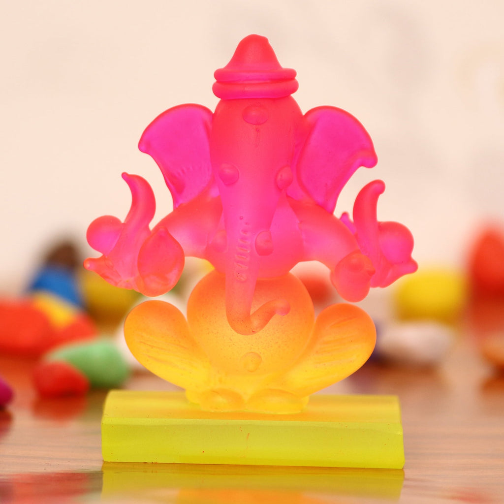 Pink and Orange Double Sided Crystal Car Ganesha Showpiece Kafalo