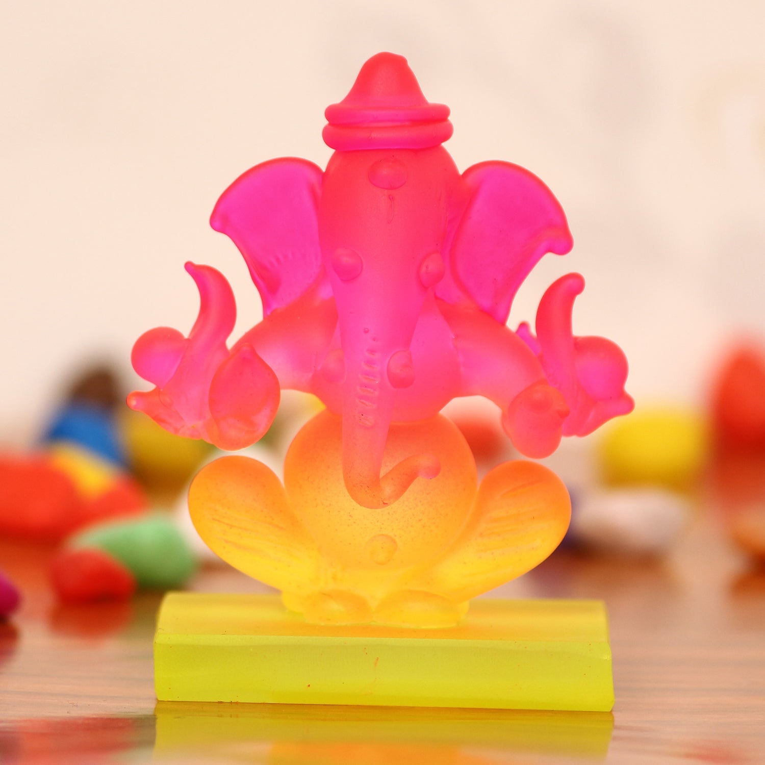 Pink and Orange Double Sided Crystal Car Ganesha Showpiece Kafalo