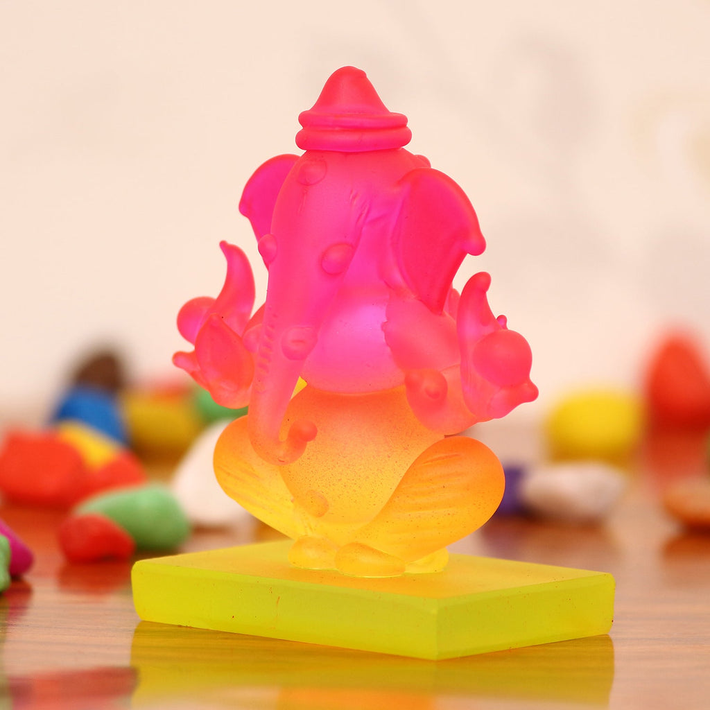 Pink and Orange Double Sided Crystal Car Ganesha Showpiece Kafalo
