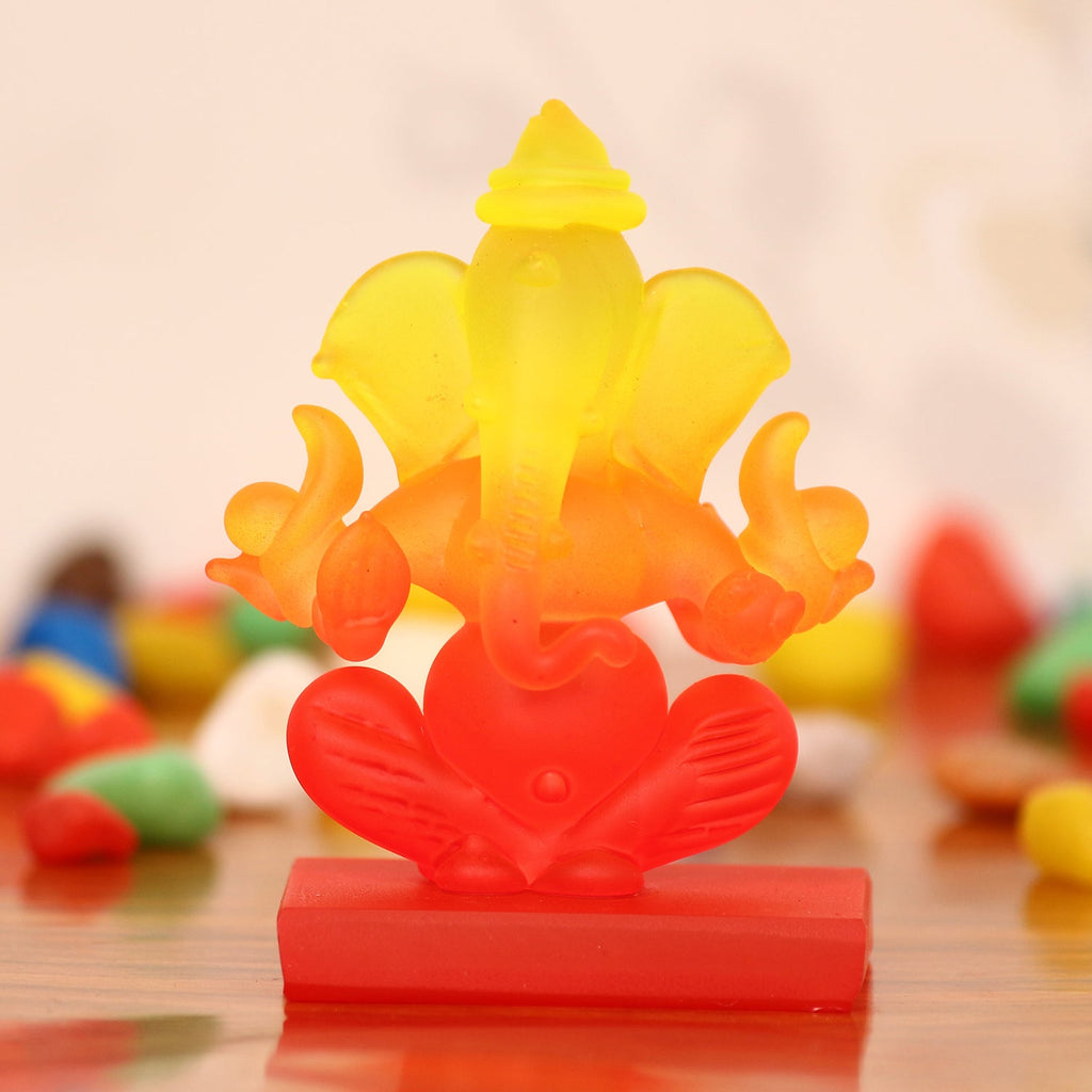 Yellow and Red Transparent Double Sided Crystal Ganesha Idol For Home, Office and Car Dashboard Kafalo