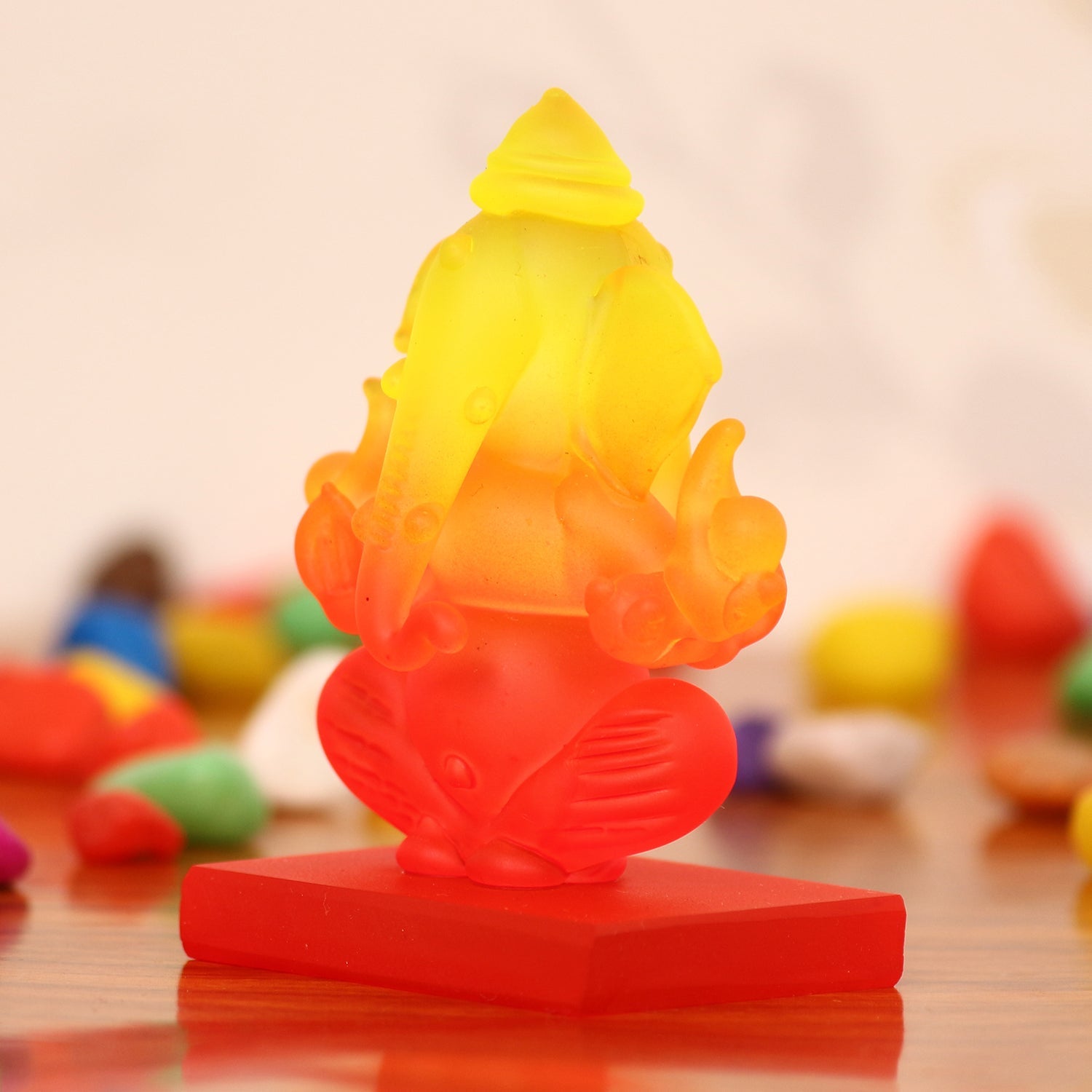 Yellow and Red Transparent Double Sided Crystal Ganesha Idol For Home, Office and Car Dashboard Kafalo