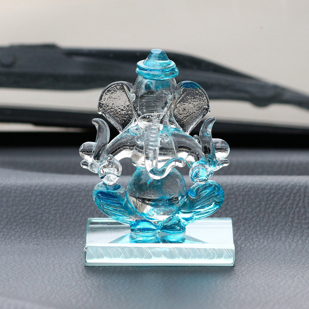 Sky Blue Transparent Double Sided Crystal Ganesha Idol For Home, Office and Car Dashboard Kafalo