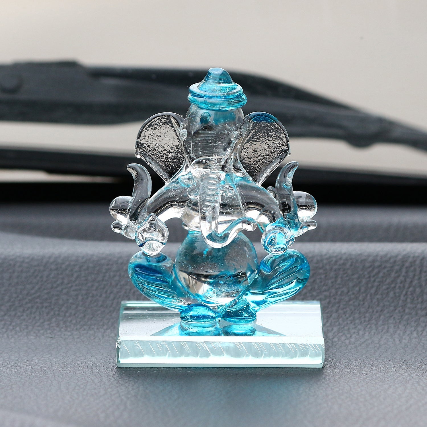 Sky Blue Transparent Double Sided Crystal Ganesha Idol For Home, Office and Car Dashboard Kafalo