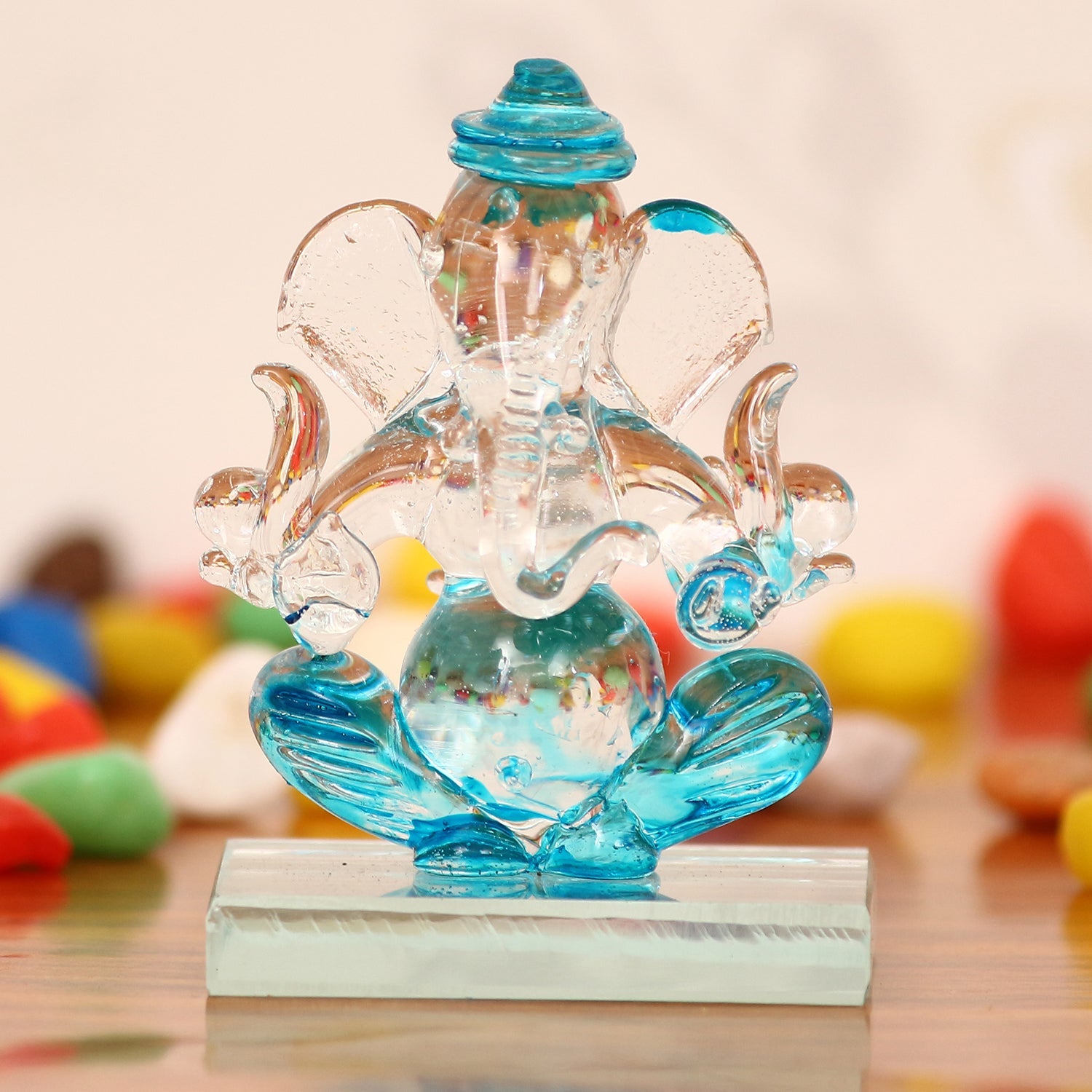 Sky Blue Transparent Double Sided Crystal Ganesha Idol For Home, Office and Car Dashboard Kafalo