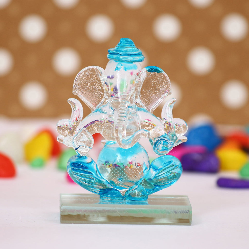 Sky Blue Transparent Double Sided Crystal Ganesha Idol For Home, Office and Car Dashboard Kafalo