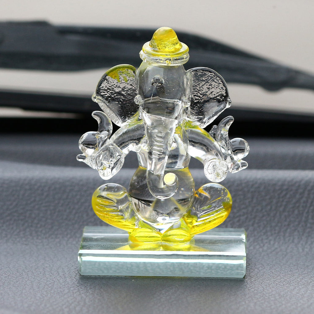 Yellow Transparent Double Sided Crystal Ganesha Idol For Home, Office and Car Dashboard Kafalo