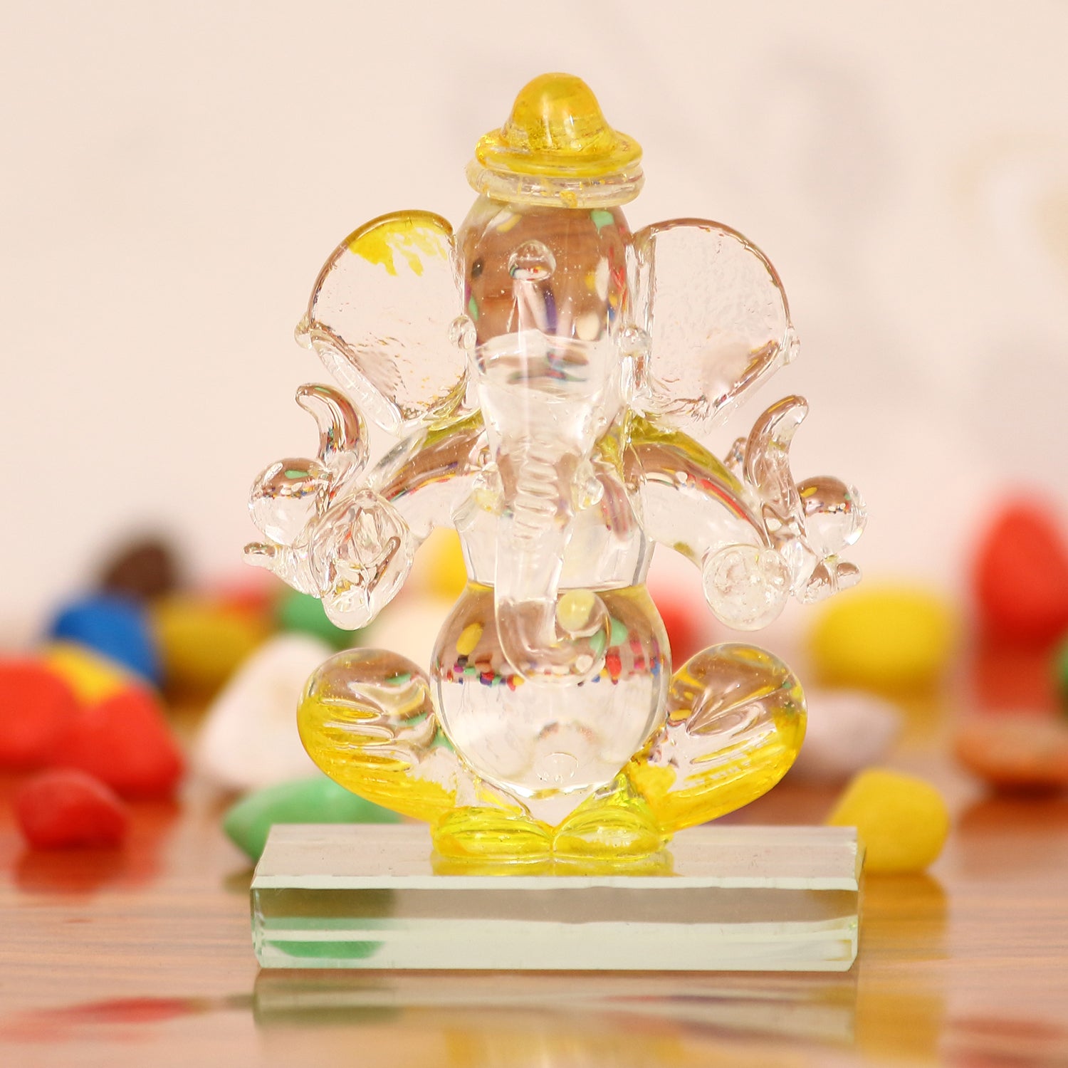 Yellow Transparent Double Sided Crystal Ganesha Idol For Home, Office and Car Dashboard Kafalo