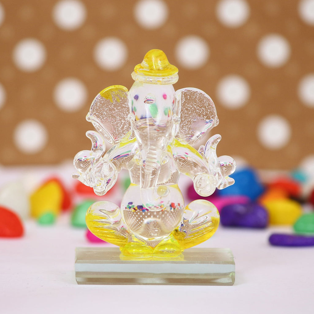 Yellow Transparent Double Sided Crystal Ganesha Idol For Home, Office and Car Dashboard Kafalo