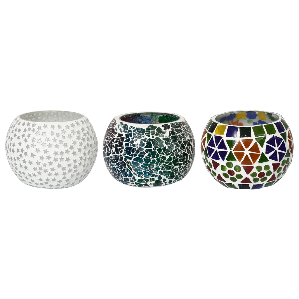 Mosaic Glass Decorative tea light candle holder/Diyas Set of 3 Kafalo