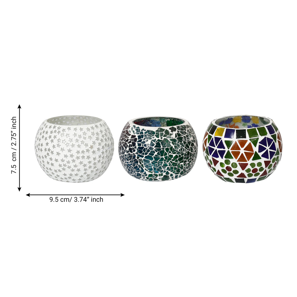 Mosaic Glass Decorative tea light candle holder/Diyas Set of 3 Kafalo