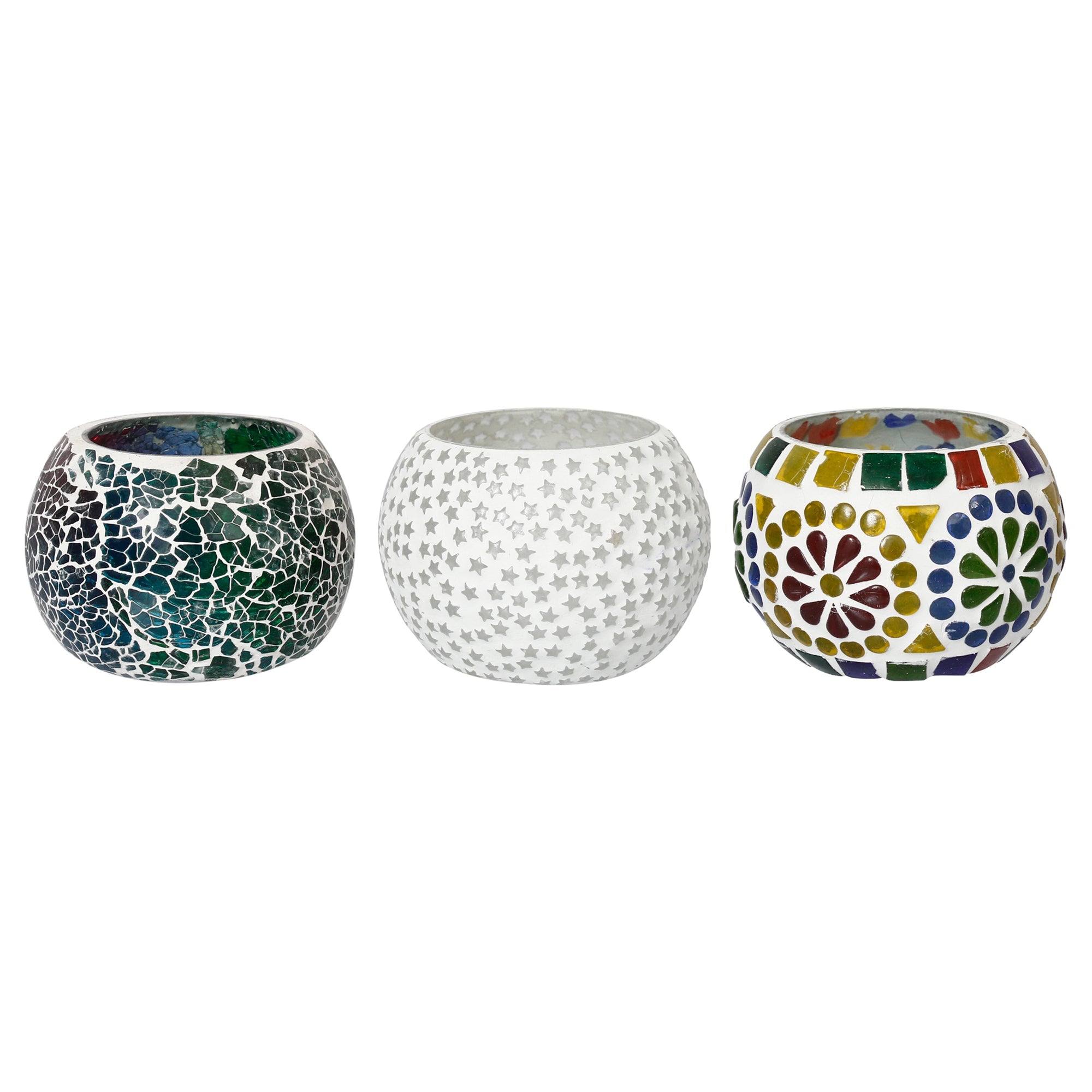 Set of 3 Mosaic Glass Decorative tea light candle holder/Diya Kafalo