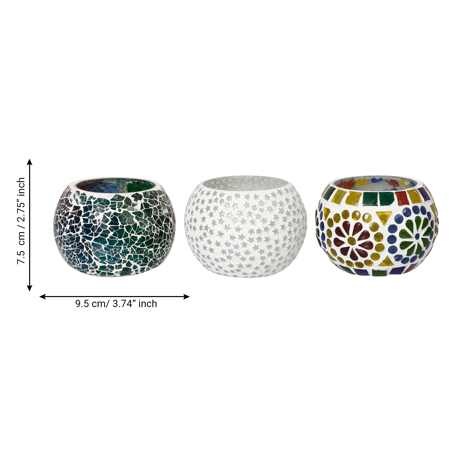 Set of 3 Mosaic Glass Decorative tea light candle holder/Diya Kafalo
