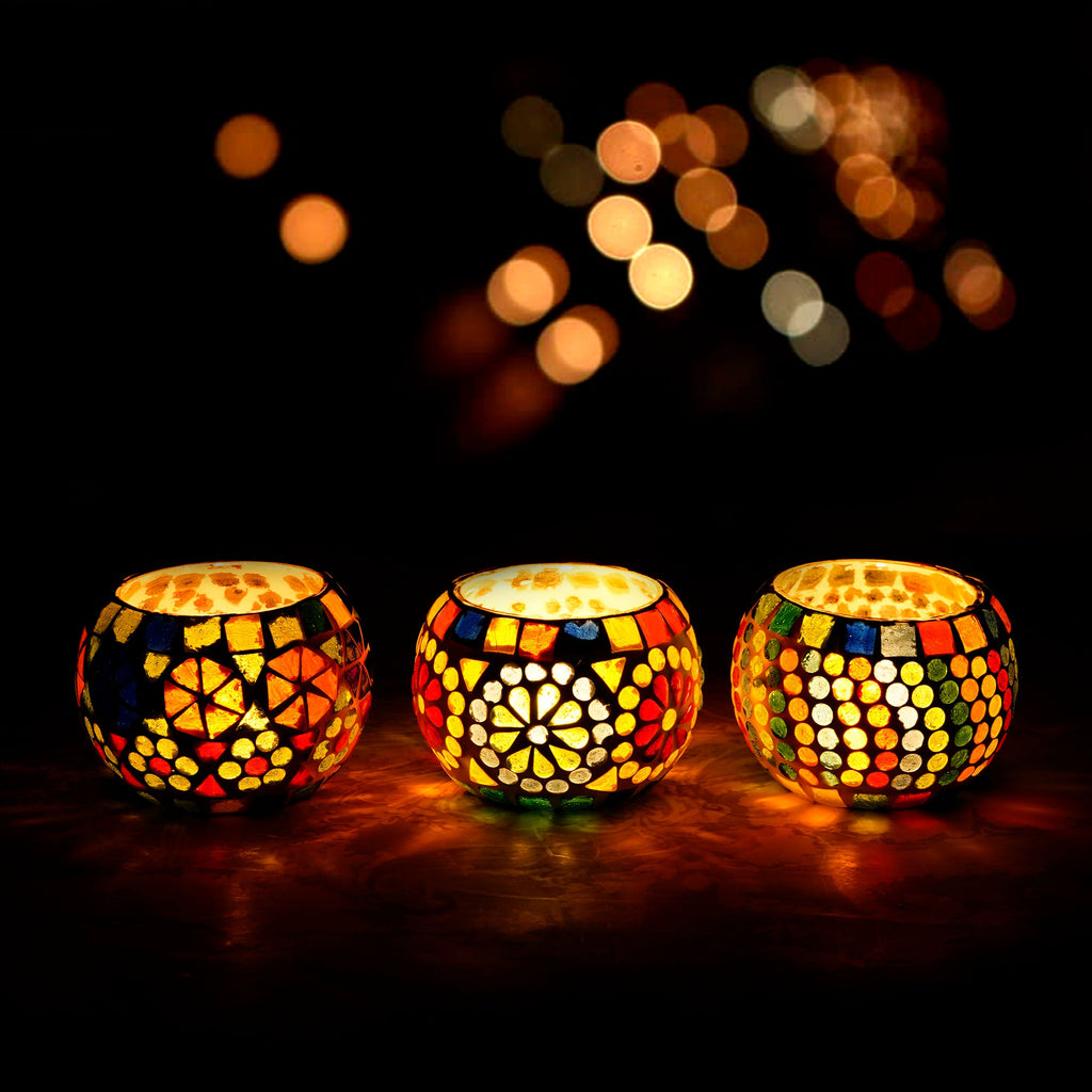 Set of 3 Mosaic Glass Decorative tea light candle holders Kafalo