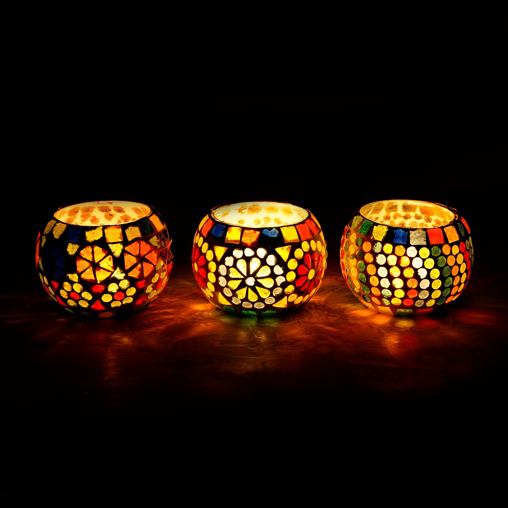 Set of 3 Mosaic Glass Decorative tea light candle holders Kafalo