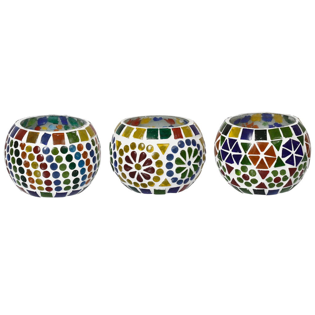 Set of 3 Mosaic Glass Decorative tea light candle holders Kafalo