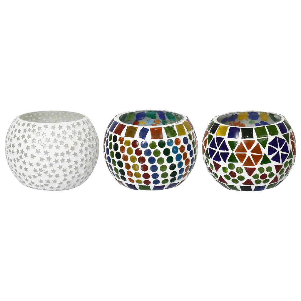 Set of 3 Mosaic Glass tea light candle holder/Diya Kafalo