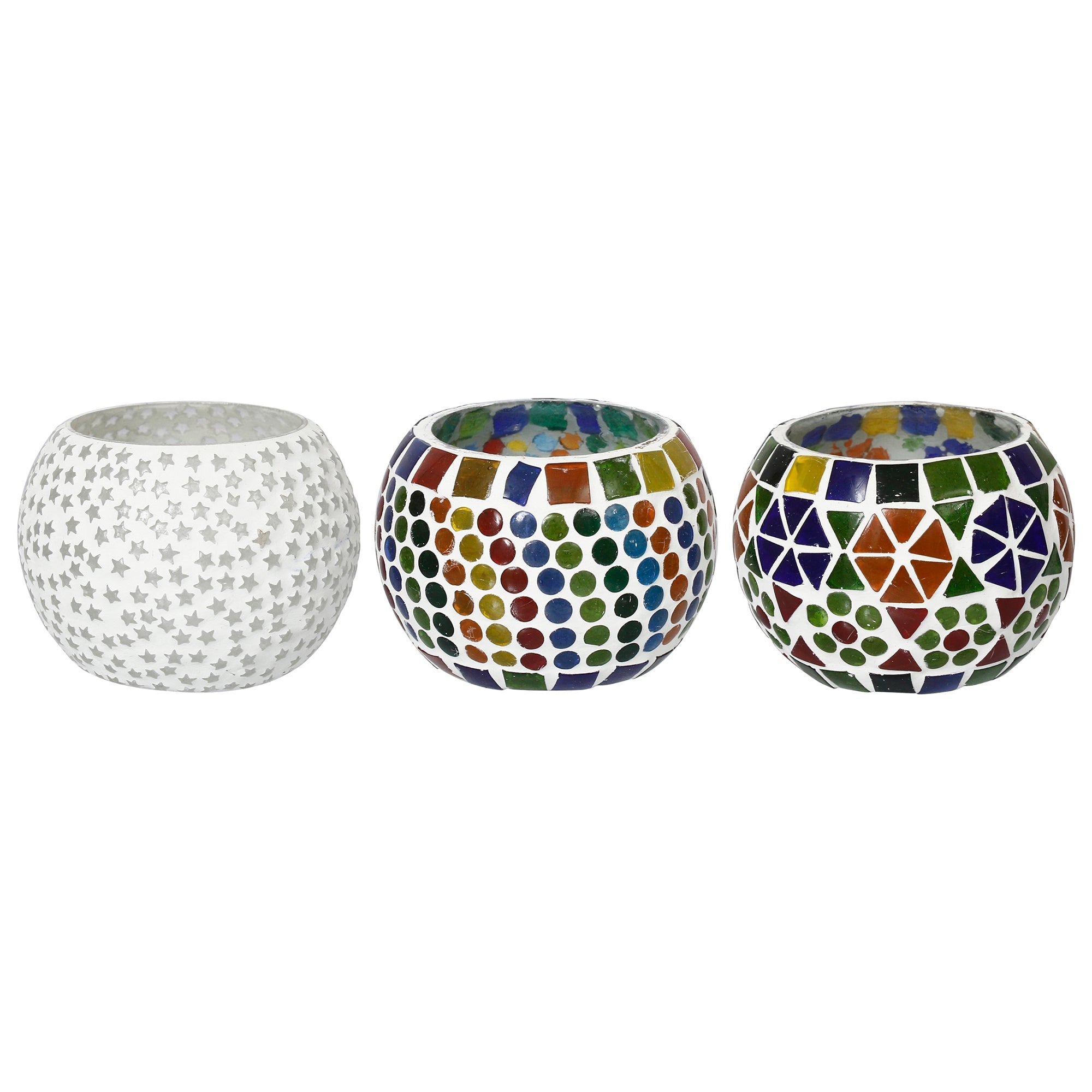 Set of 3 Mosaic Glass tea light candle holder/Diya Kafalo