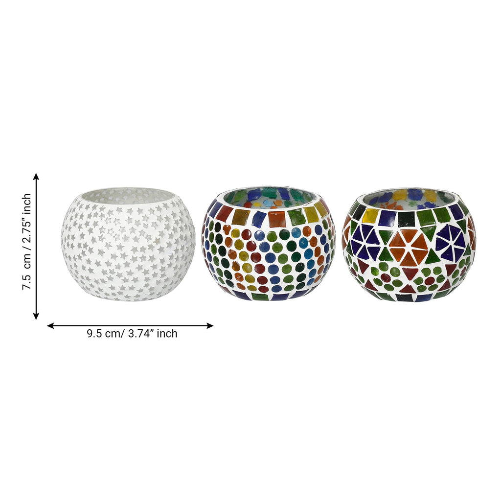 Set of 3 Mosaic Glass tea light candle holder/Diya Kafalo