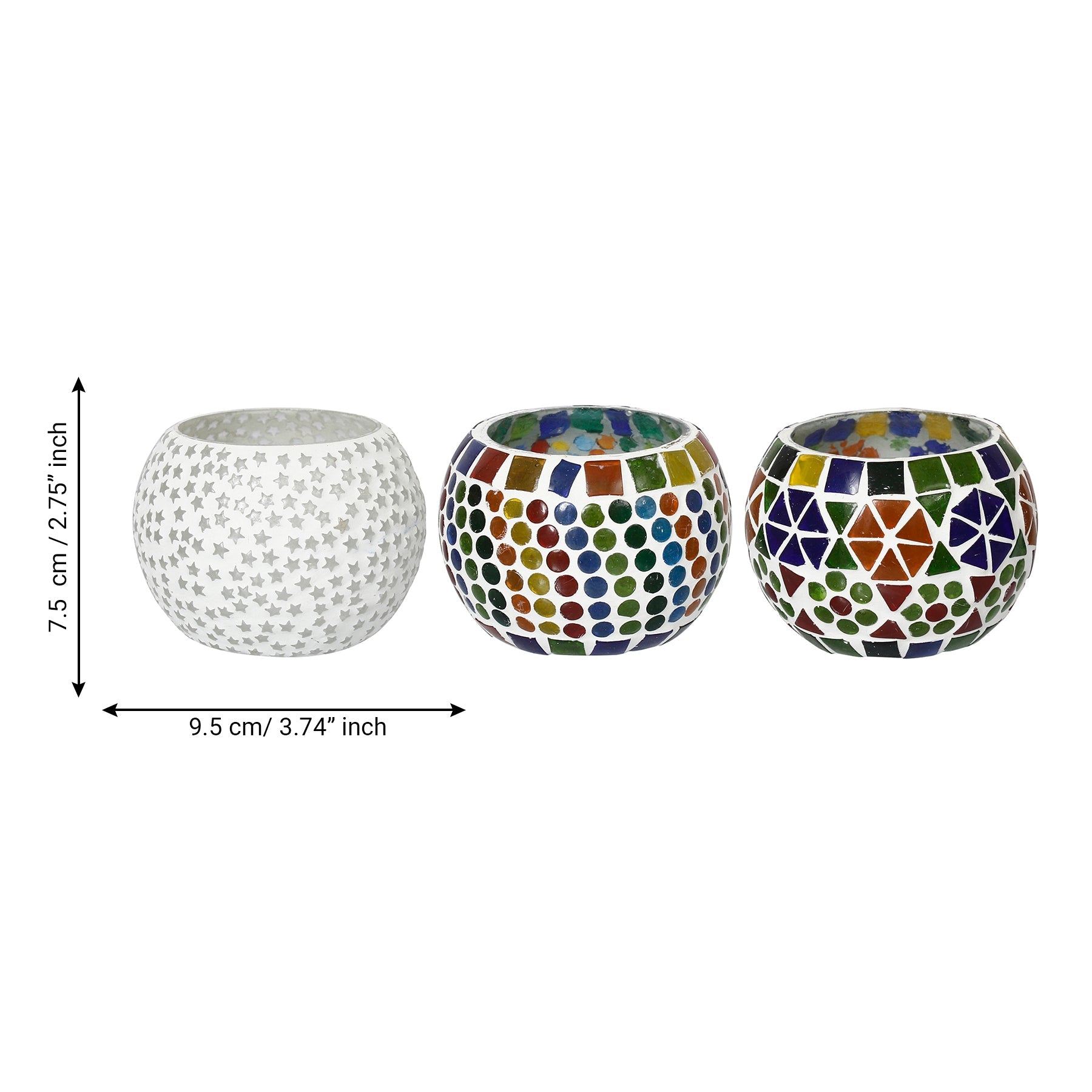Set of 3 Mosaic Glass tea light candle holder/Diya Kafalo