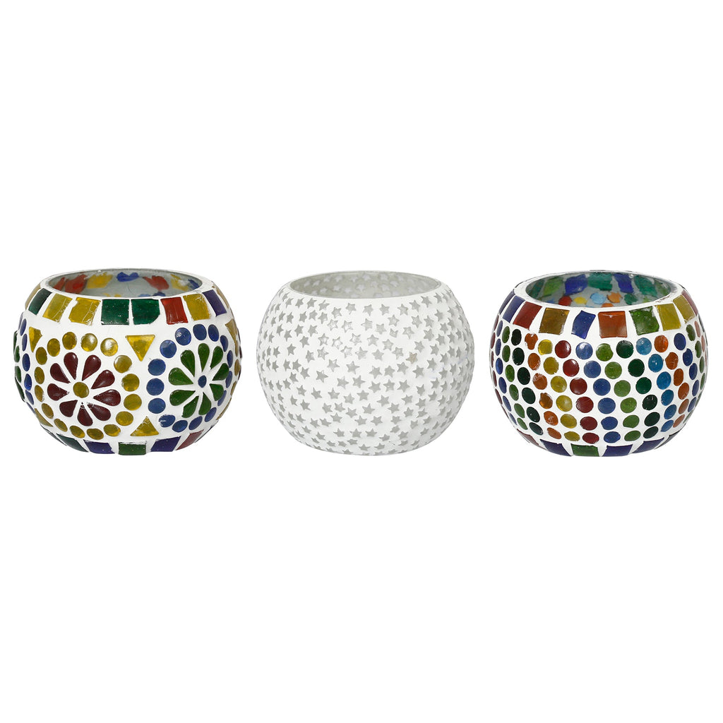 Set of 3 Mosaic Glass Decorative tea light candle holders/Diyas Kafalo