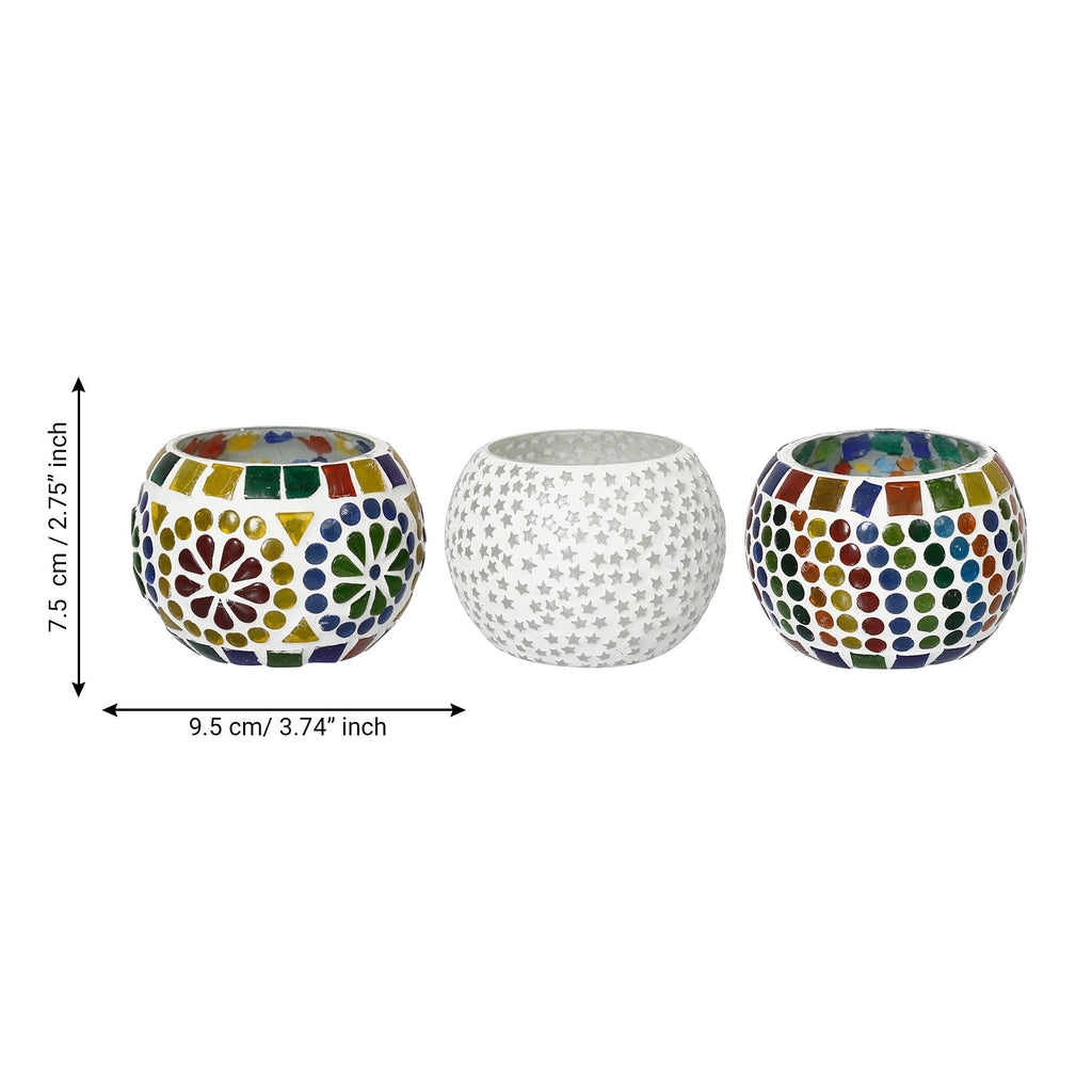 Set of 3 Mosaic Glass Decorative tea light candle holders/Diyas Kafalo