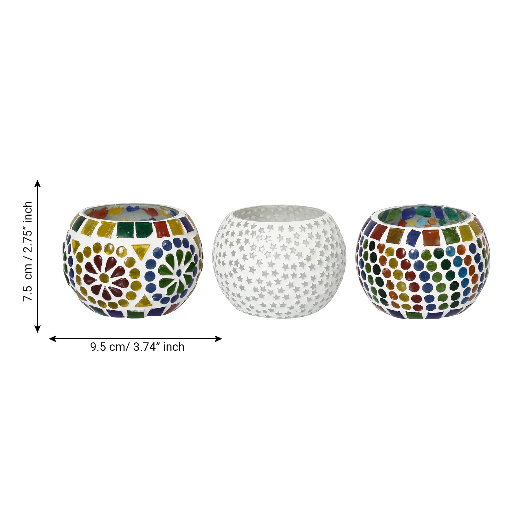 Set of 3 Mosaic Glass Decorative tea light candle holders/Diyas Kafalo