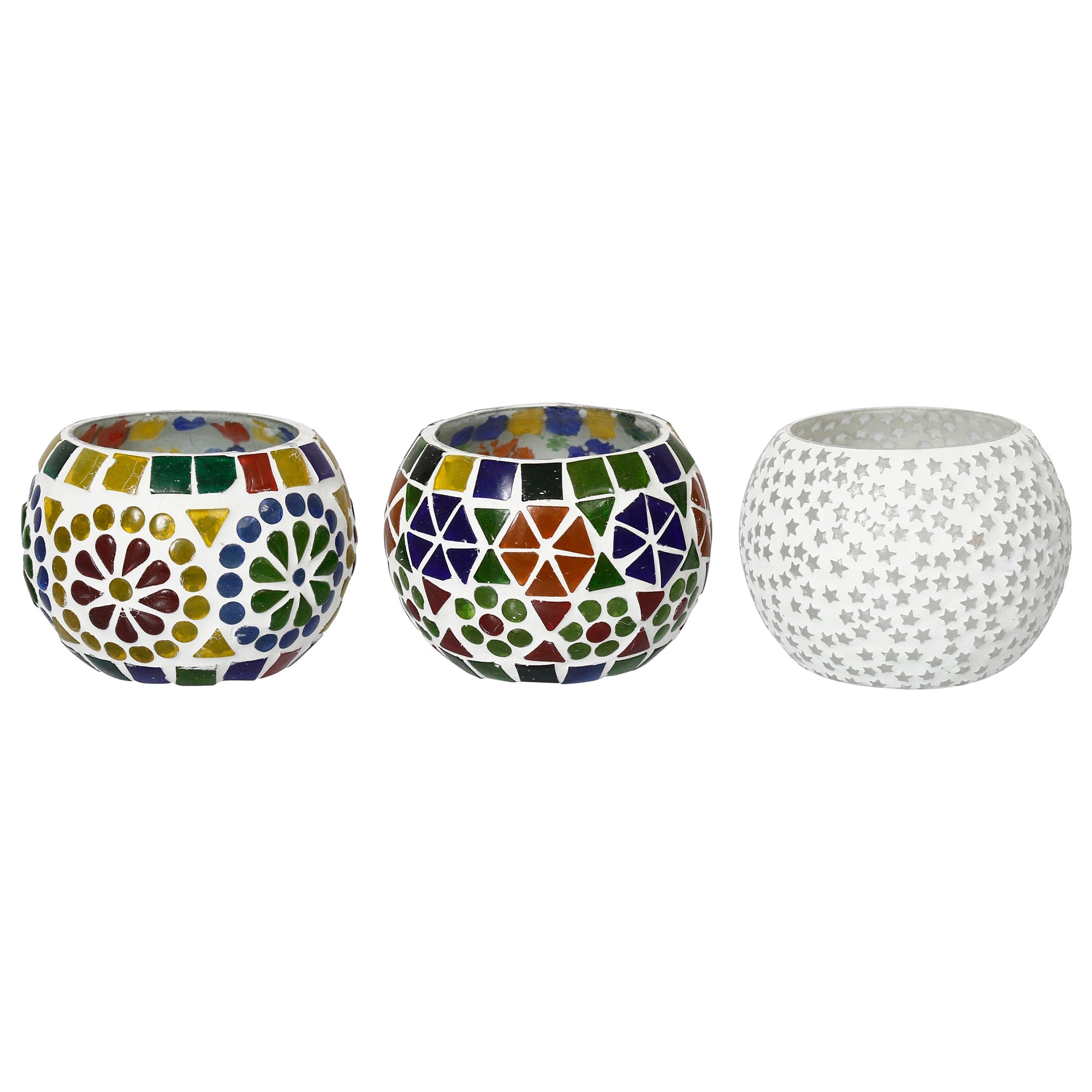 Set of 3 Mosaic Glass Decorative tealight candle holder/Diya Kafalo