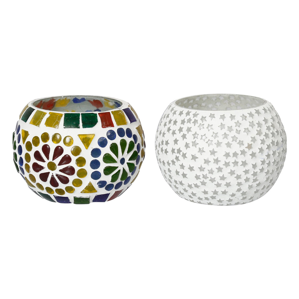 Set of 2 Mosaic Glass Decorative Tea Light Holder/Diya Kafalo