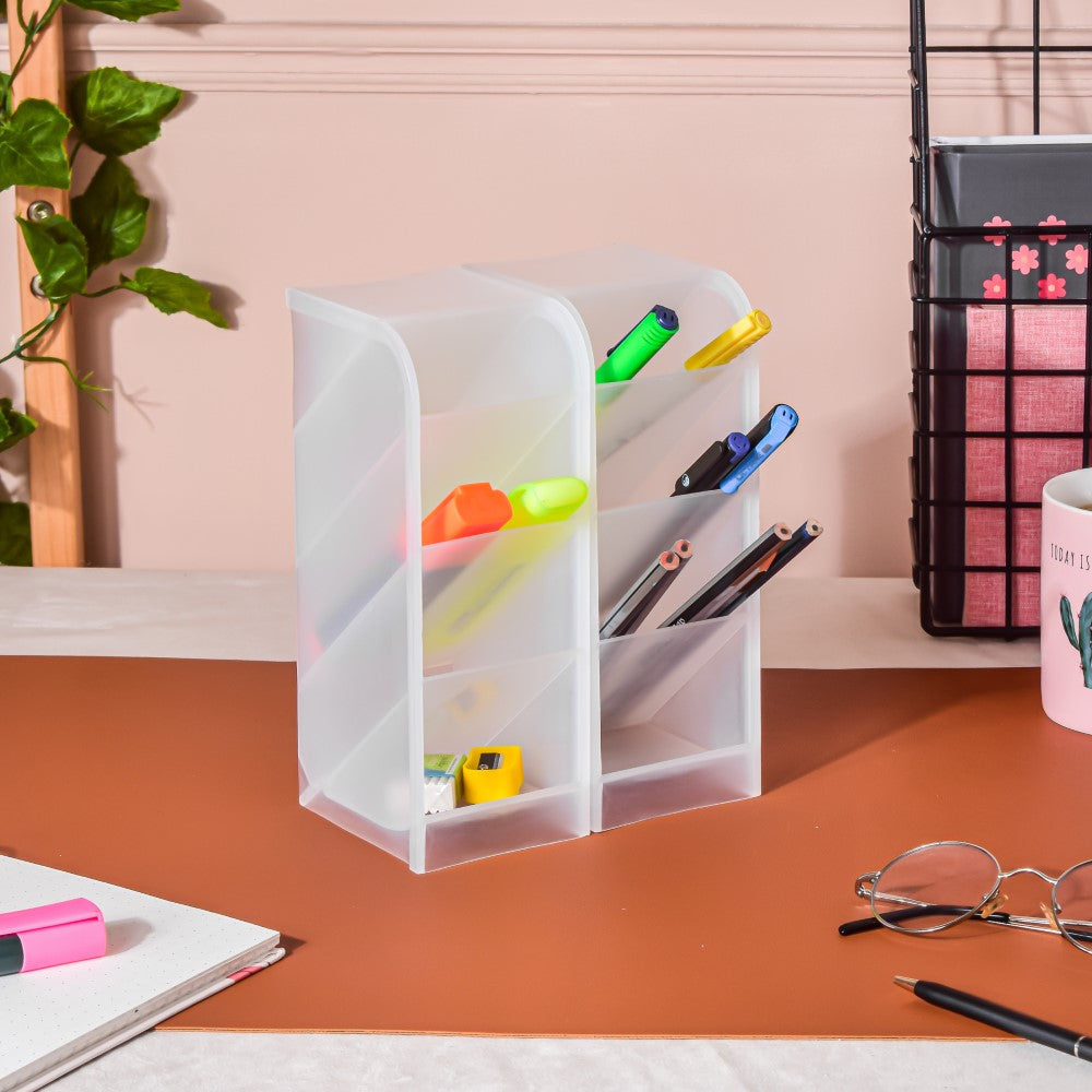 Stationery Table Organiser White Set Of 2 Nestasia