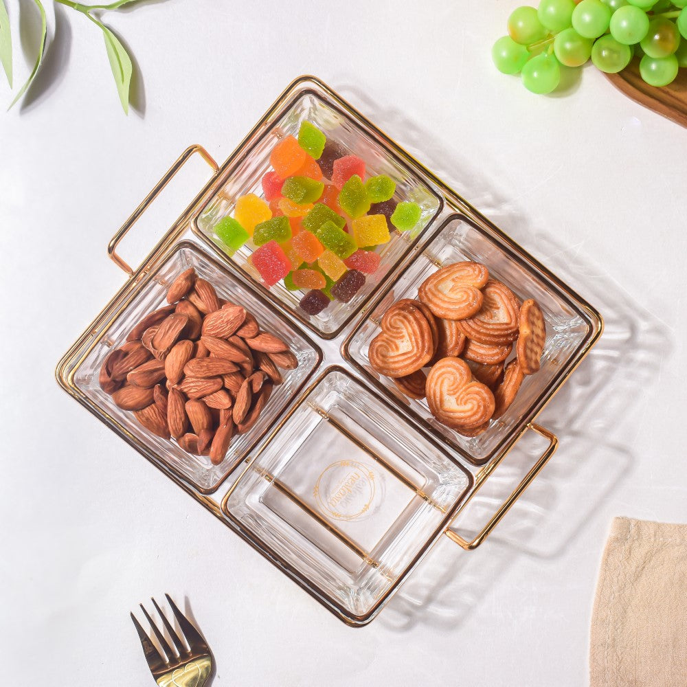 Gold Rim Crystal Bowls Tray Set Of 5 200ml Nestasia