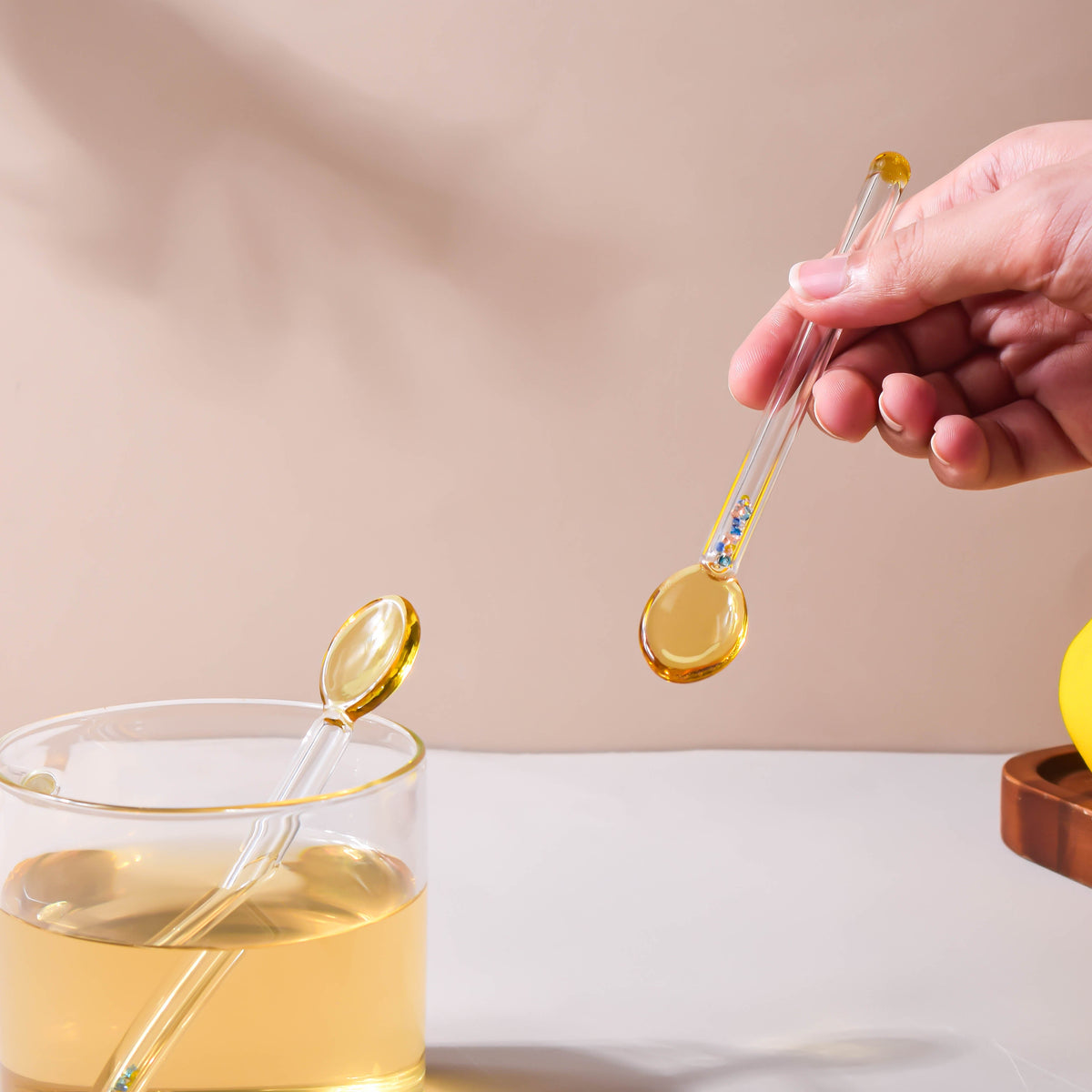 Glass Tea Spoon Set of 2 Yellow Nestasia