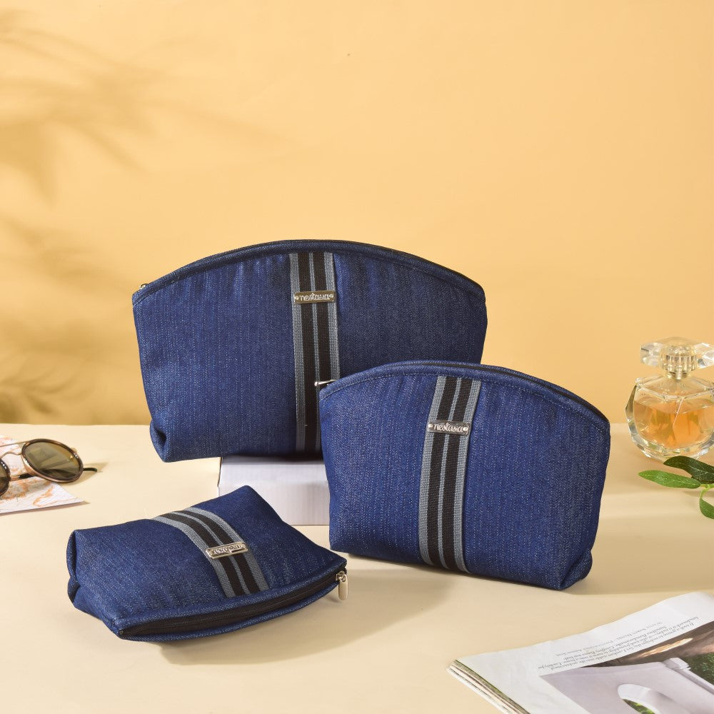 Denim Vanity Bag Set Of 3 Nestasia