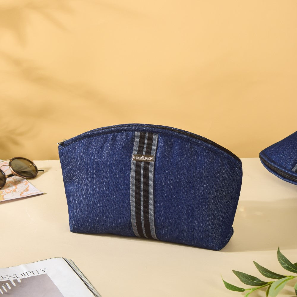 Denim Vanity Bag Set Of 3 Nestasia