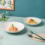 Riona Ribbed Ceramic Pasta Dish White 9 Inch Nestasia