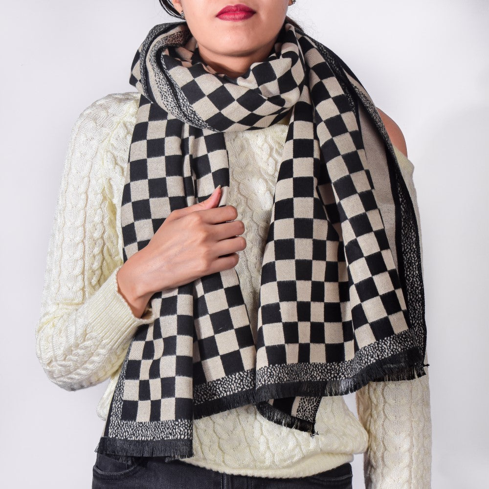 Chequered Designer Black & White Scarf Nestasia