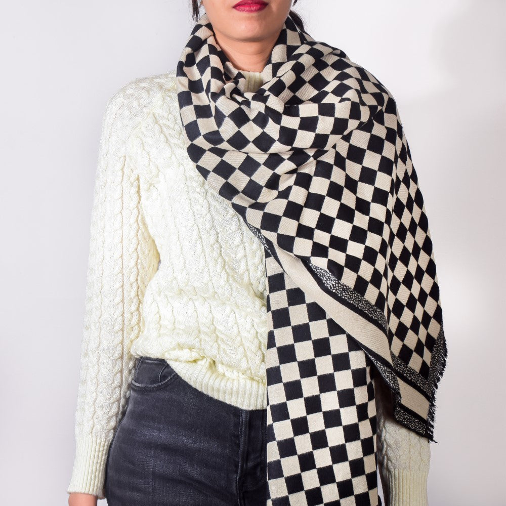 Chequered Designer Black & White Scarf Nestasia