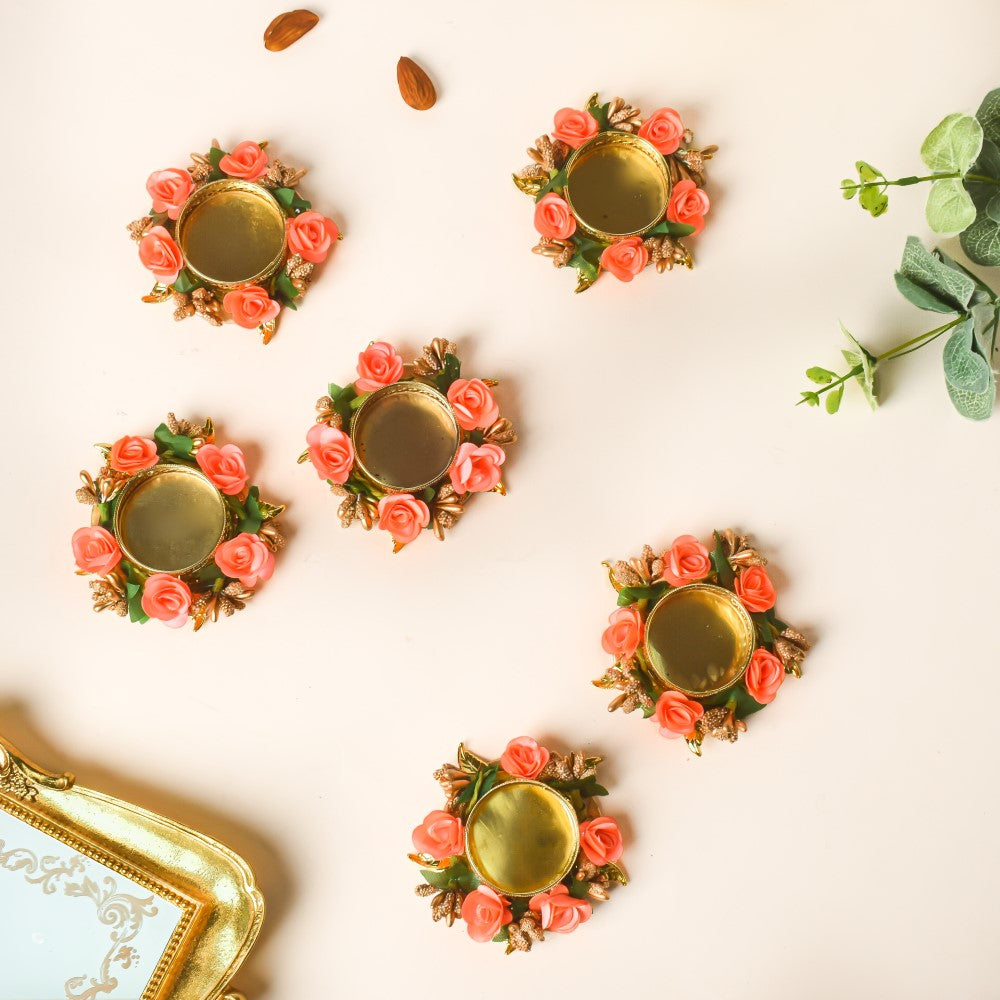 Peach Rose Tea Light Holder Set Of 6 Nestasia