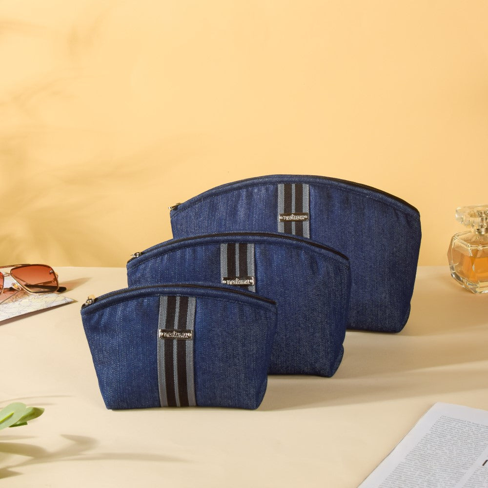 Denim Vanity Bag Set Of 3 Nestasia