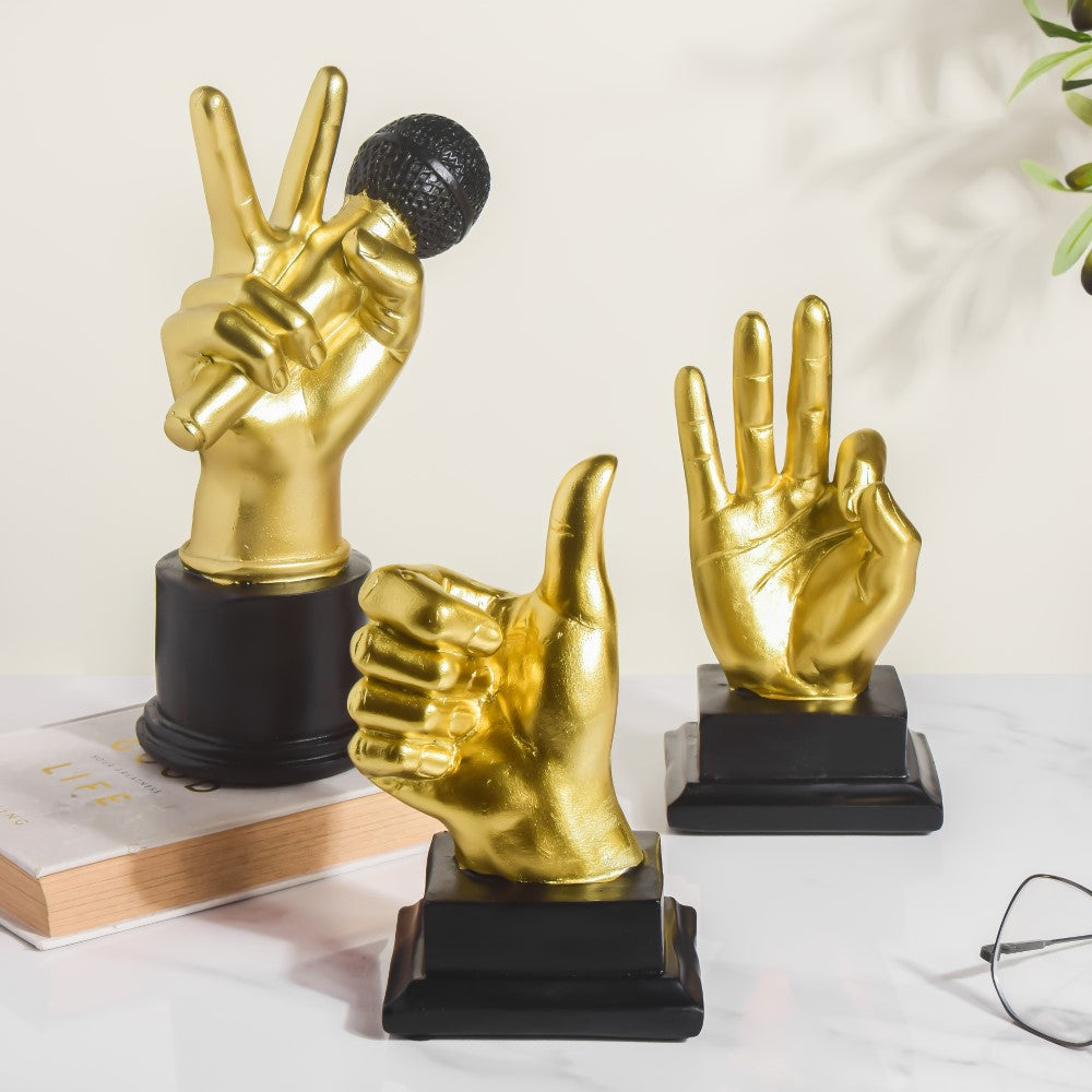 Hand And Mic Decor Showpiece Gold 9 Inch Nestasia