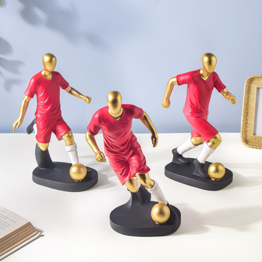 Red Jersey Kicking Footballer Decor Object 11 Inch Nestasia