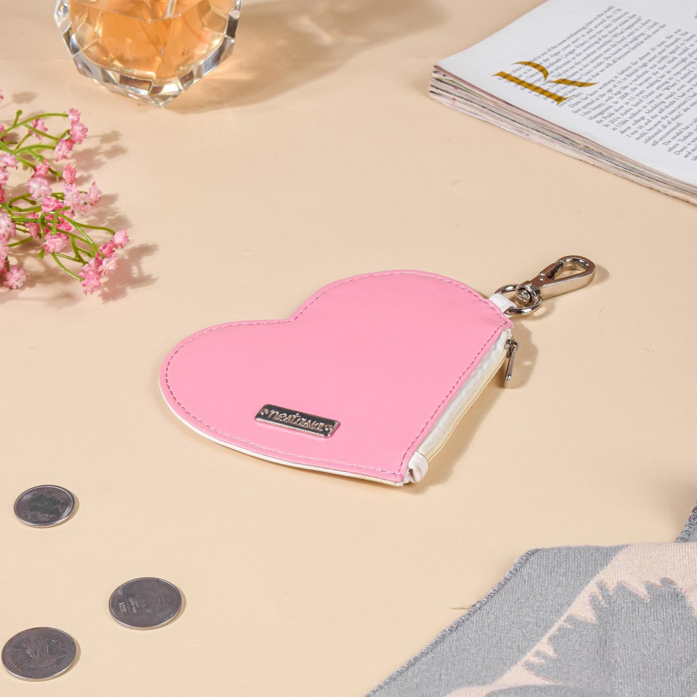 Heart Card Holder Coin Purse White And Pink Nestasia