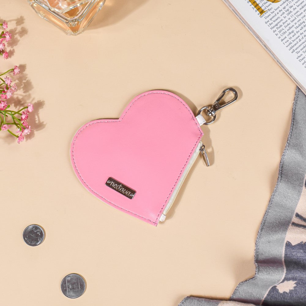 Heart Card Holder Coin Purse White And Pink Nestasia