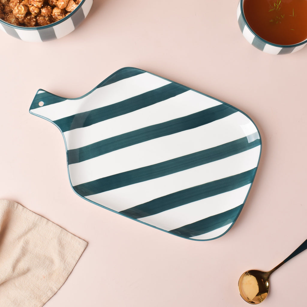 Sailor Striped Green Platter With Handle 10 Inch Nestasia