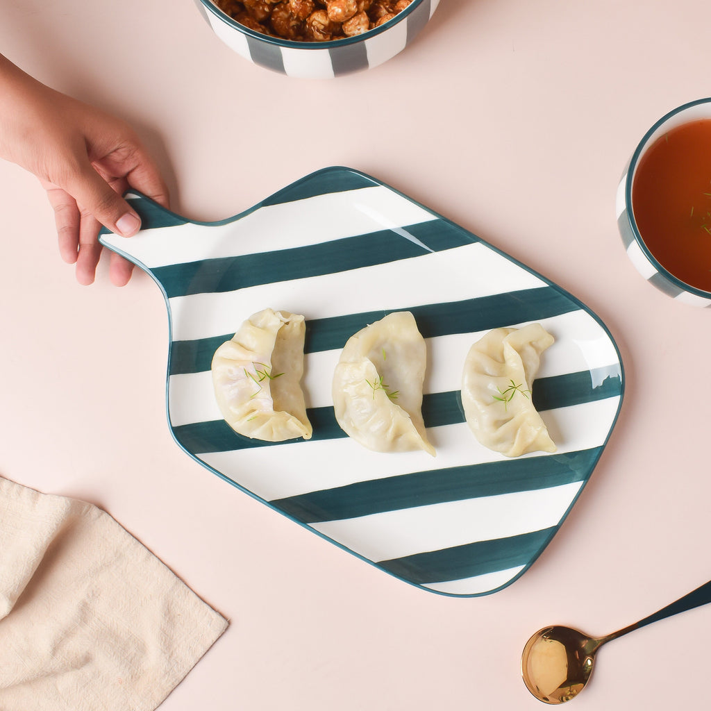 Sailor Striped Green Platter With Handle 10 Inch Nestasia