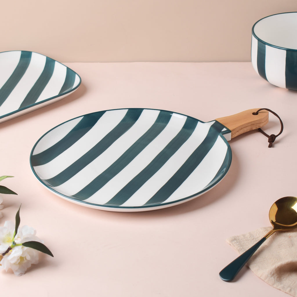 Sailor Striped Platter With Wooden Handle 10 Inch Nestasia