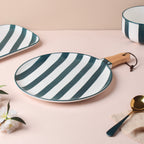 Sailor Striped Platter With Wooden Handle 10 Inch Nestasia